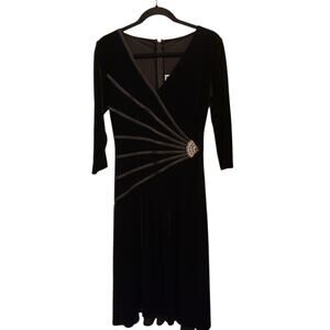 Tadashi Shoji Cocktail Velvet Dress Midi Medium Beaded Vintage Black